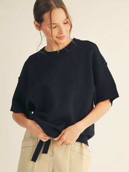 Jodifl Comfy Sweater Top With Raw Edge Detail - Black