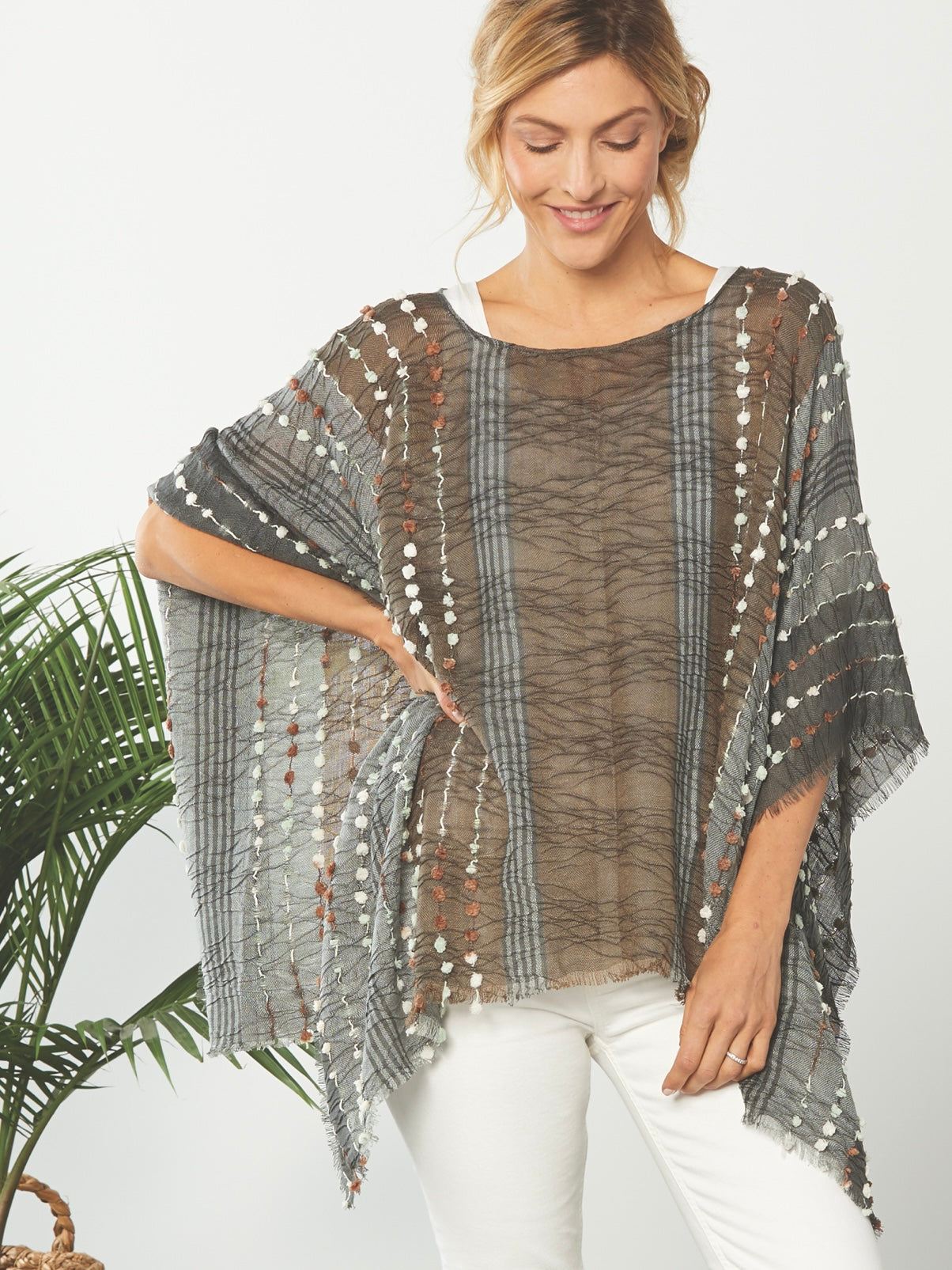 Textured Poncho - Gray Mix