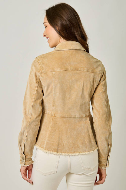 Mystree Washed Corduroy Peplum Jacket - Washed Honey
