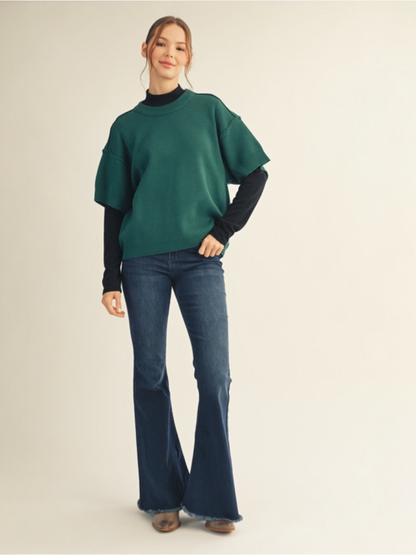 Jodifl Comfy Sweater Top With Raw Edge Detail
 - Hunter Green