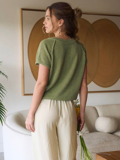 Emilia Sweater Knit Top - Light Olive