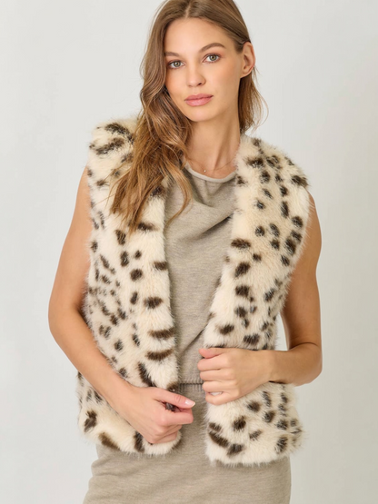 Mystree Leopard Fur Vest - Oatmeal/Leopard