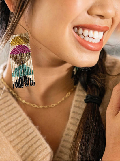 Gloria Half Circles Beaded Fringe Earrings Muted Rainbow