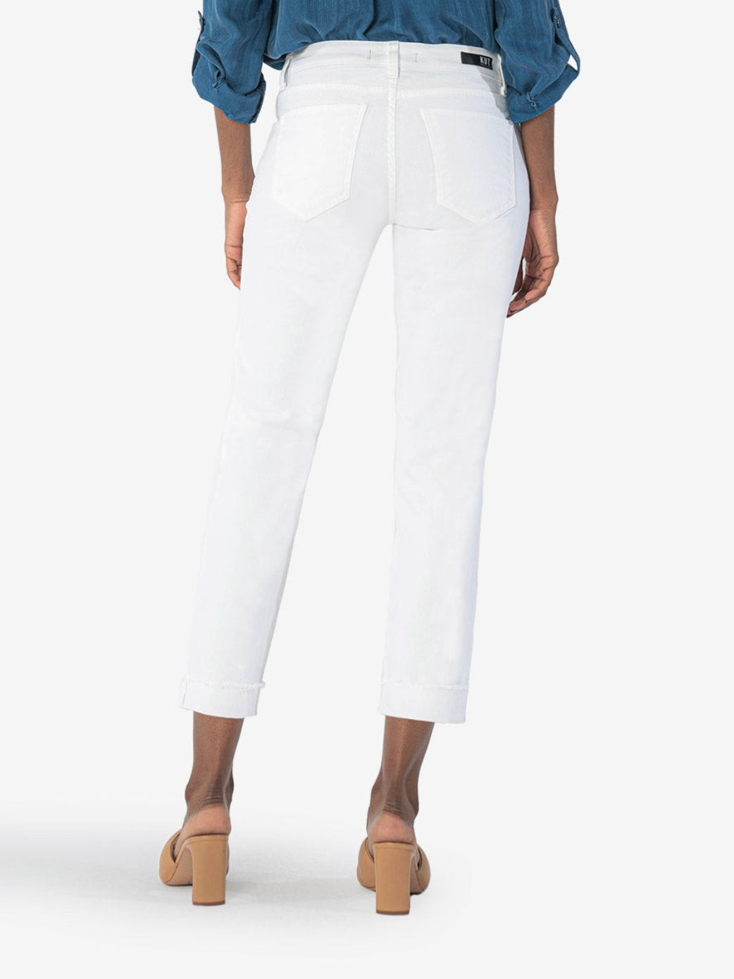 Amy Mid Rise Crop Straight Leg Roll Up Fray Hem - Optic White