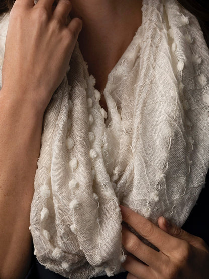 Textured Infinity Scarf - White