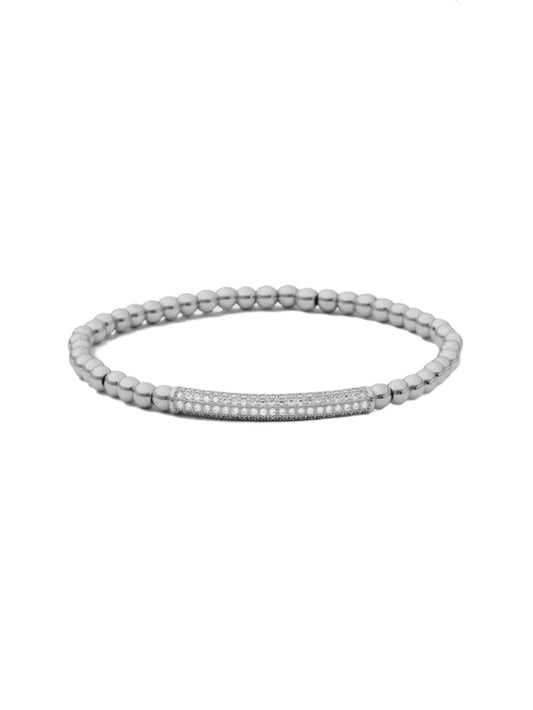 Curved Pave Bar Stretch Bracelet | Silver