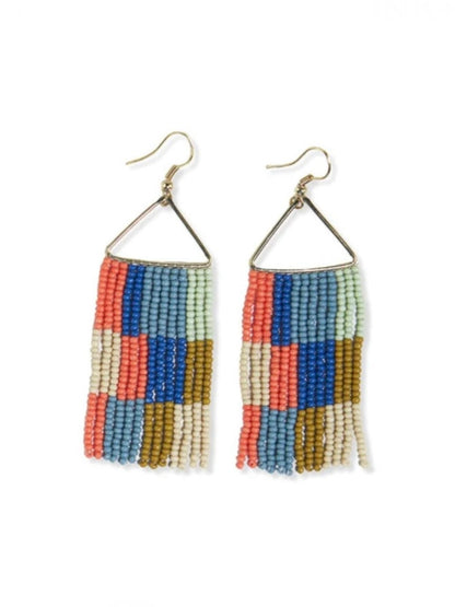 Whitney Checkered Beaded Fringe Earrings Coastal