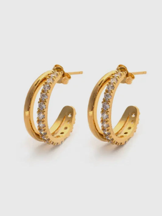 Pave Split Open Hoop Stud Earrings | Gold Pave Split