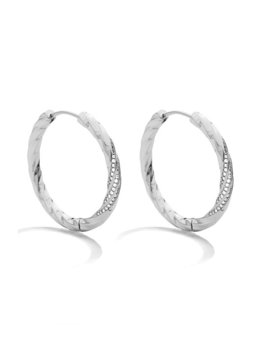 Large Twist Hoops with Sparkle | Silver