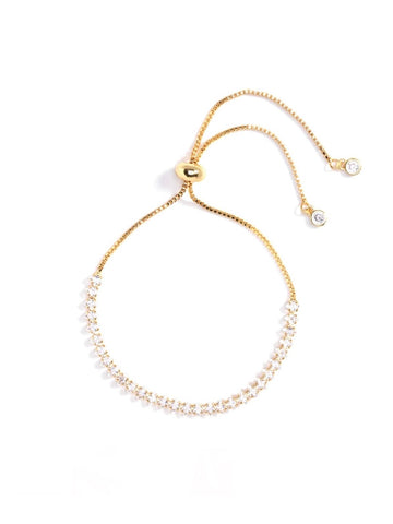 Pulley Tennis Bracelet With Narrow CZ | Gold