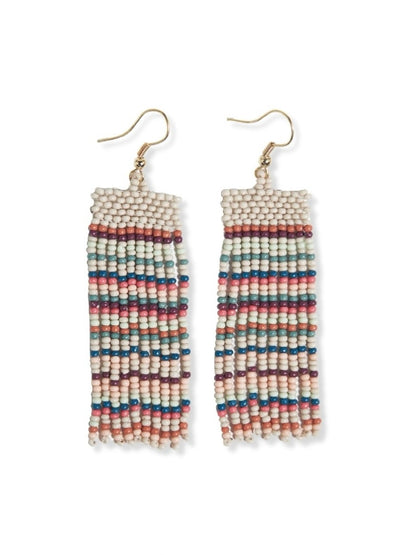 Adaline Horizontal Stripes Beaded Fringe Earrings Light Desert