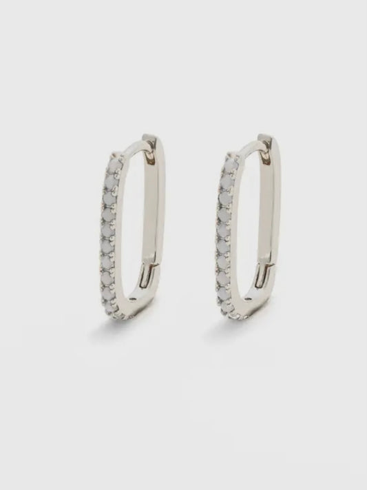 Link Opal Stone Huggie Hoop Earrings | Silver Opal