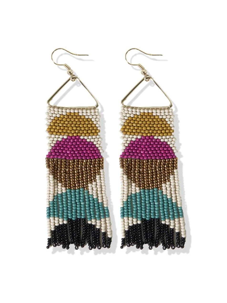 Gloria Half Circles Beaded Fringe Earrings Muted Rainbow