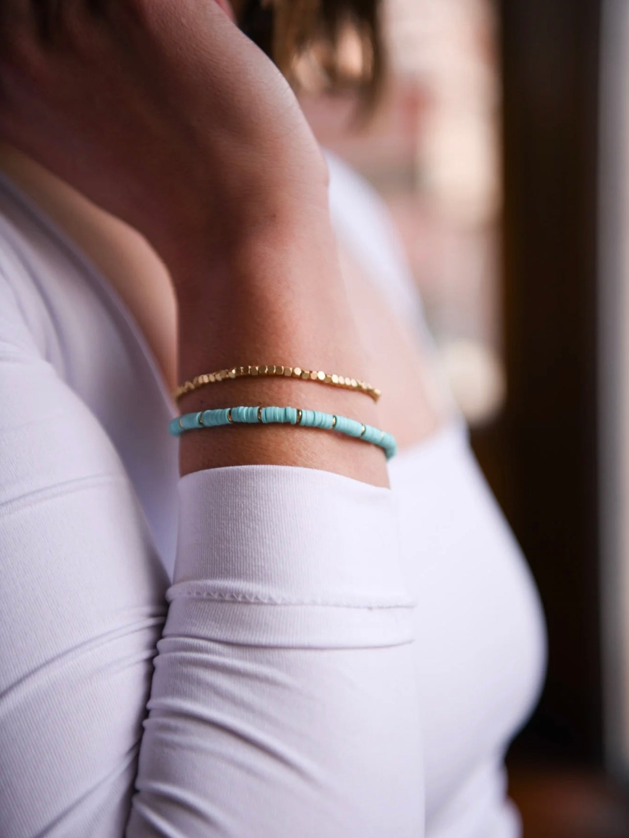 Twilight Double Wrap Bracelet | Square Turquoise Faceted Gold