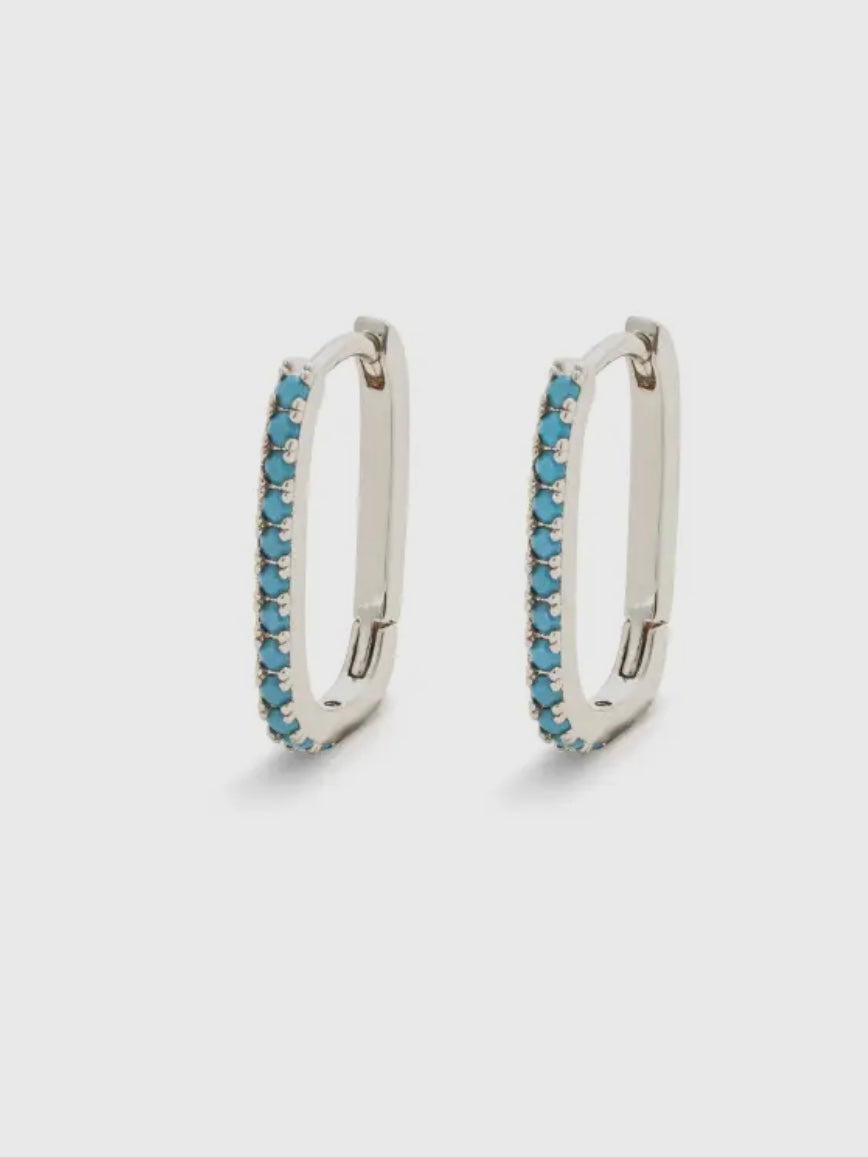 Link Turquoise Stone Huggie Hoop Earrings | Silver Turquoise