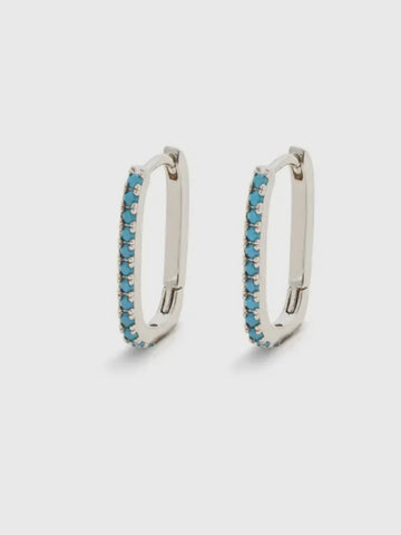 Link Turquoise Stone Huggie Hoop Earrings | Silver Turquoise