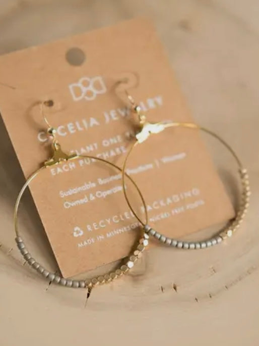 Seed Bead Half & Half Hoop Earrings | Metallic