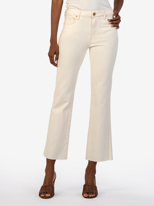 Kelsey Raw Hem High Waist Ankle Flare Jeans - Ecru