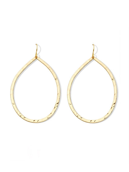 Large Lightly Hammered Open Teardrop Earrings | Gold