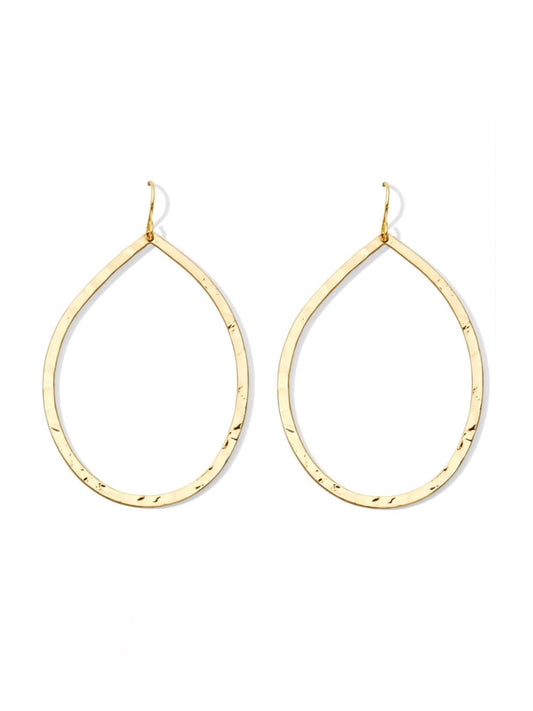 Large Lightly Hammered Open Teardrop Earrings | Gold