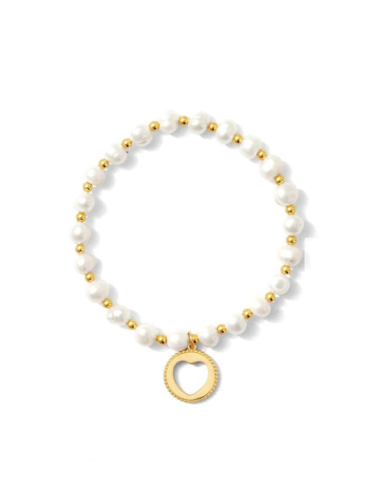 Pearl with Heart Bracelet | Gold