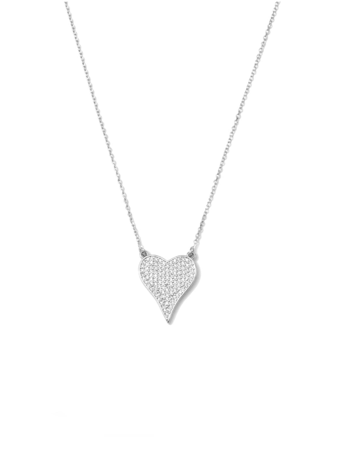 Pave Heart Necklace | Silver