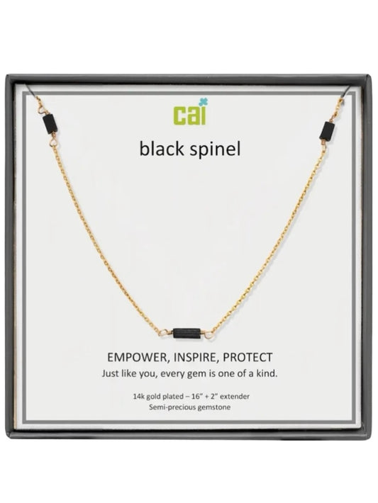 Black Spinel Station Bar Gemstone Necklace