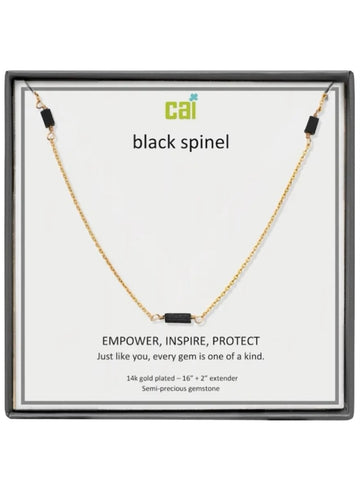 Black Spinel Station Bar Gemstone Necklace