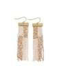 Lana Rectangle Hanger Colorblocks With Stripes Beaded Fringe Earrings Ivory/Gold