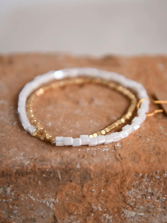 Twilight Square Double Wrap Bracelet | Square White Faceted Gold