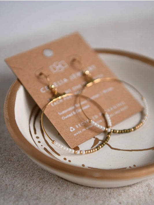 Crescent Moon Hoop Earrings | White & Gold