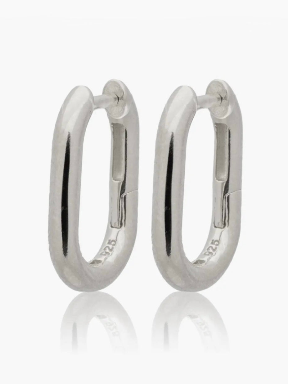 Silver Plain Smooth Rectangle Huggie Earrings