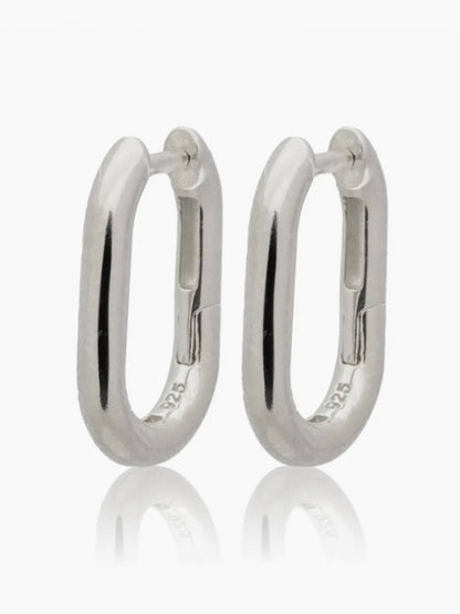 Silver Plain Smooth Rectangle Huggie Earrings