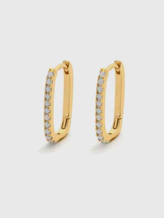 Link Opal Stone Huggie Hoop Earrings | Gold Opal