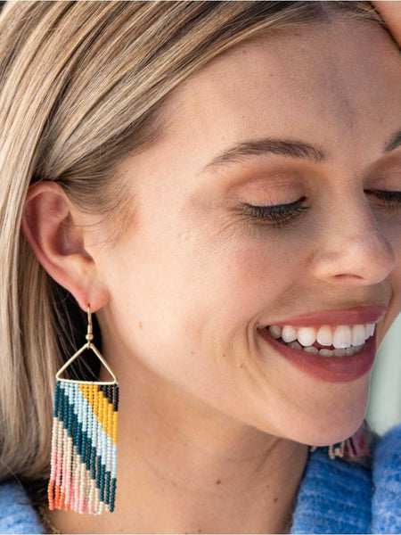 Whitney Diagonal Stripe Beaded Fringe Earrings Multicolor