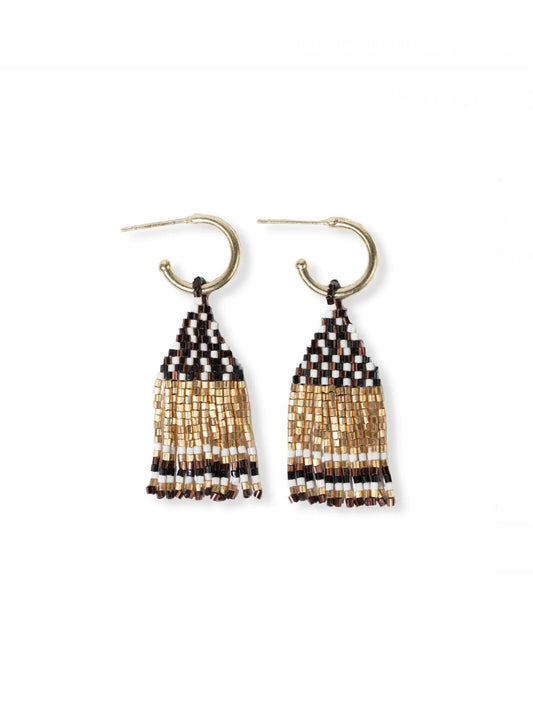 Leta Mini Gold Hoop Confetti Top And Stripe Short Fringe Earrings Black/White