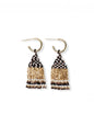 Leta Mini Gold Hoop Confetti Top And Stripe Short Fringe Earrings Black/White