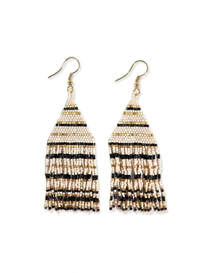 Lexie Horizontal Stripe Beaded Fringe Earrings Black