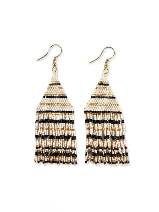 Lexie Horizontal Stripe Beaded Fringe Earrings Black