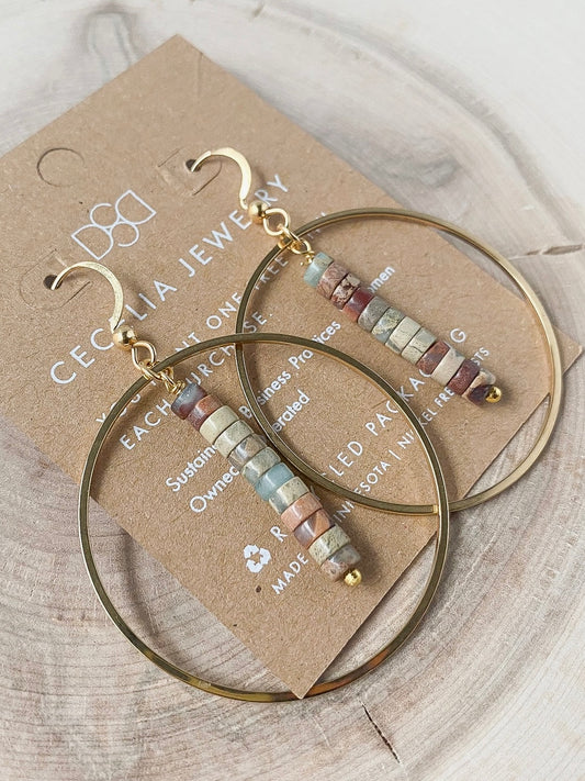 Missy Ann Semi Precious Gemstone Drop Earrings | Serpentine Turquoise Round