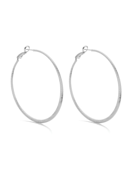 Large Shimmer Lever Back Hoops | Silver