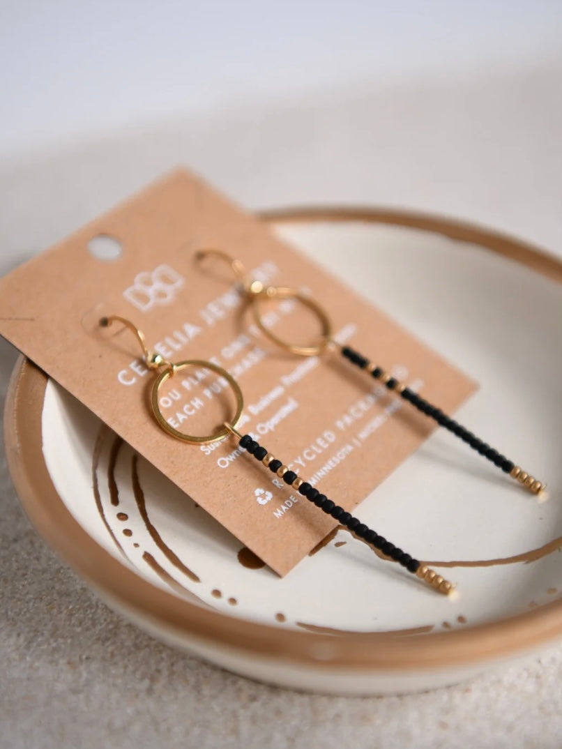 Midnight Moon Seed Bead Earrings | Black & Gold