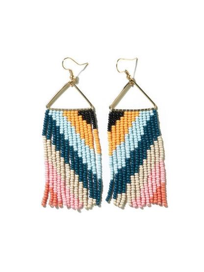 Whitney Diagonal Stripe Beaded Fringe Earrings Multicolor