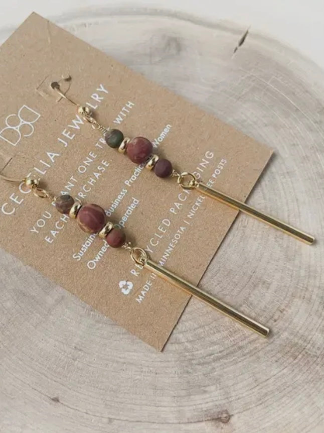 Gemstone Drop Bar Earrings | Red Creek Jasper