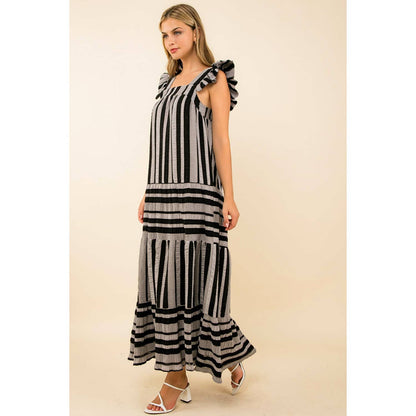 THML Striped Tiered Maxi Dress – Black