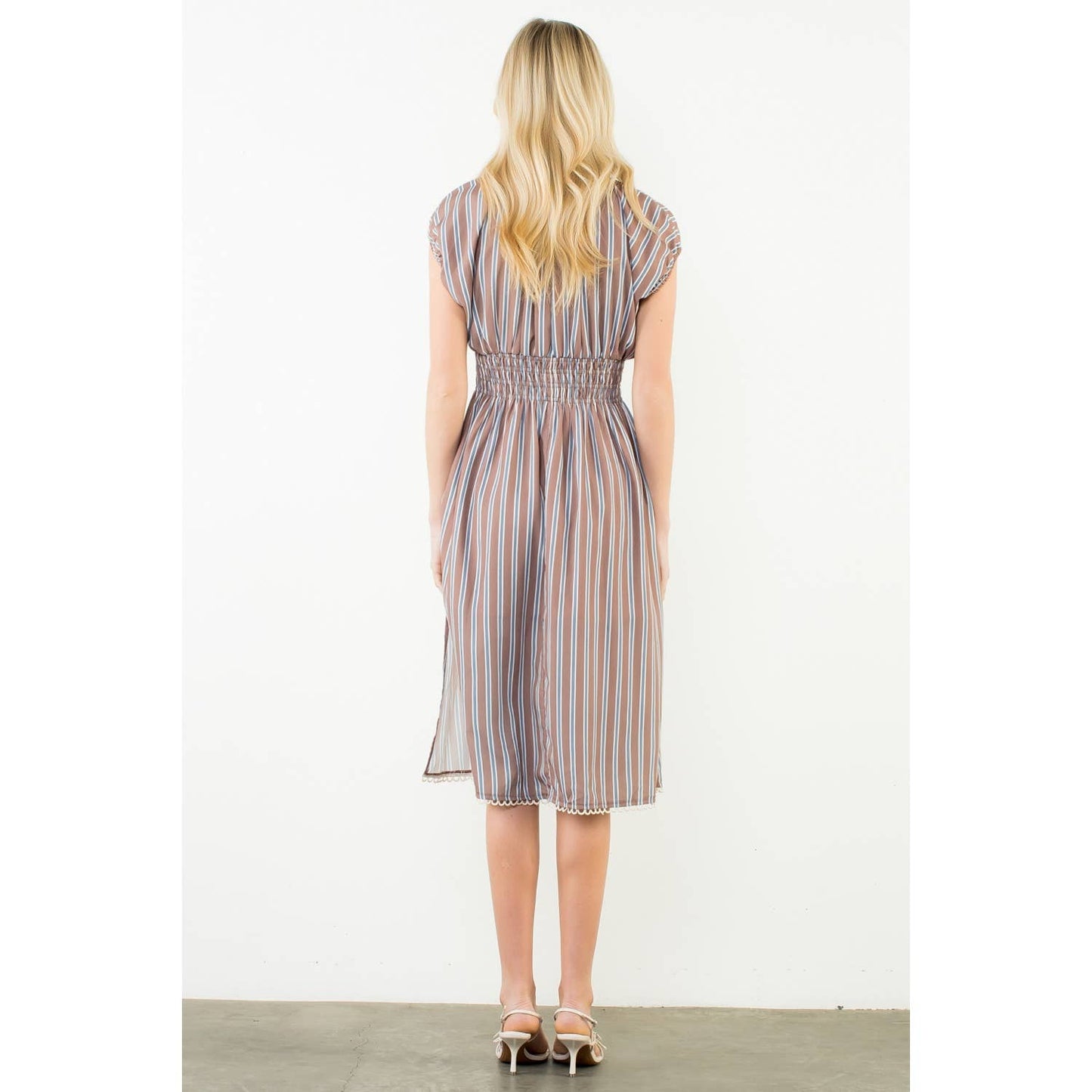THML Striped Smocked Waist Dress – Brown