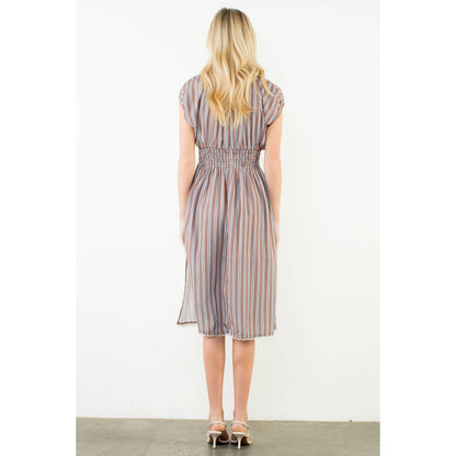 THML Striped Smocked Waist Dress – Brown