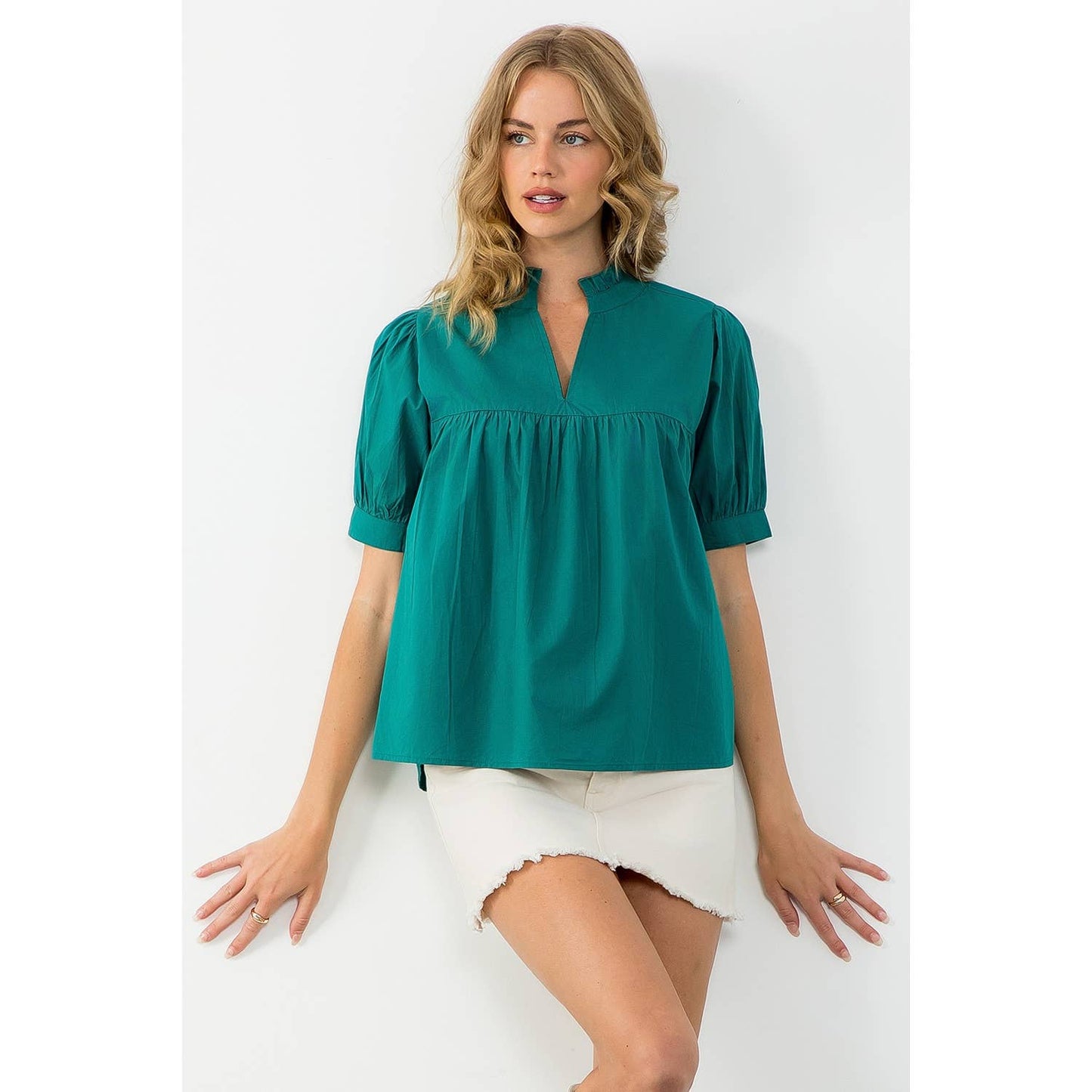 THML V-Neck Peplum Top – Teal