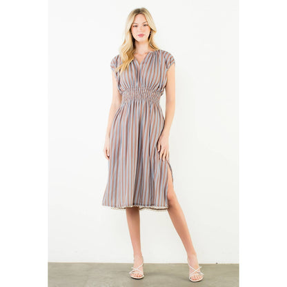 THML Striped Smocked Waist Dress – Brown