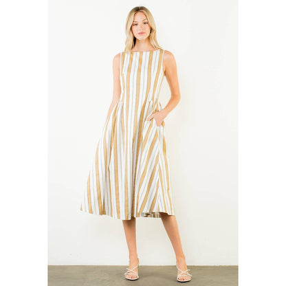 THML Sleeveless Striped Midi Dress – Mustard